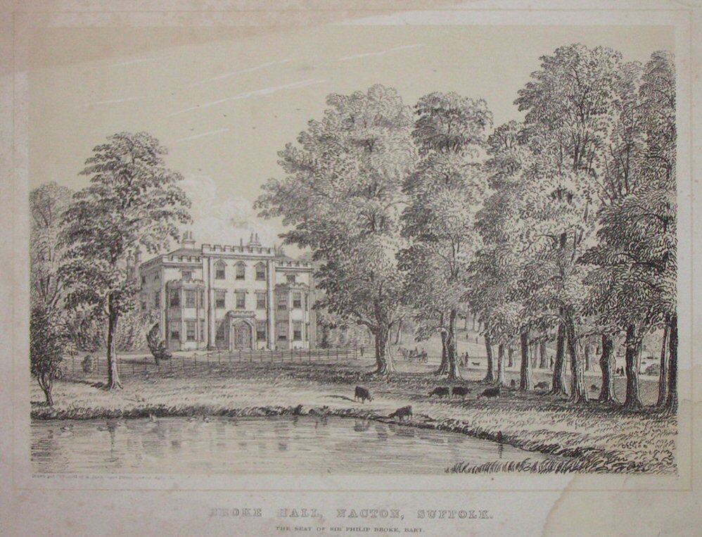 Lithograph - Broke Hall, Nacton, Suffolk. The Seat of Sir Philip Broke, Bart.